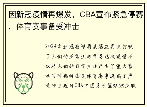 因新冠疫情再爆发，CBA宣布紧急停赛，体育赛事备受冲击