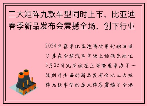 三大矩阵九款车型同时上市，比亚迪春季新品发布会震撼全场，创下行业新高